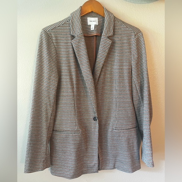 Nine West Jackets & Blazers - Nine West Long Blazer Orange Black and White Houndstooth Women’s Large L